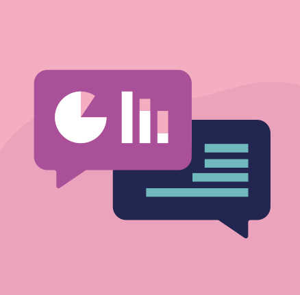 An image of two speech bubbles with stylised graphs