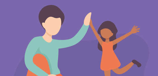  Cartoon illustration of a woman and a young black girl high-fiving